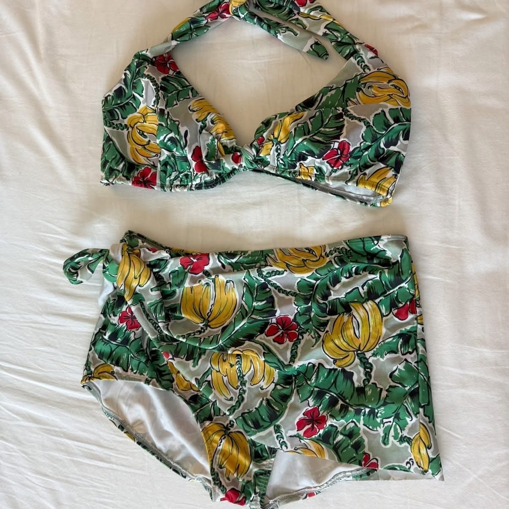 SOLD!!                                Floral Print Bikini Set - Green and Yellow